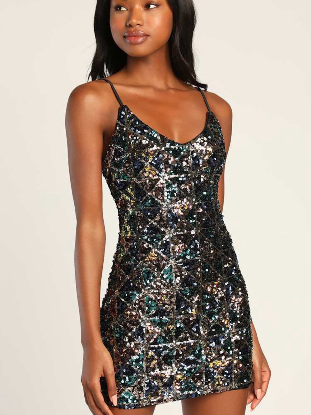Lulu’s Sequin Dress Starry Shine Blue Multi Sequin Bodycon Mini Dress formal NWT